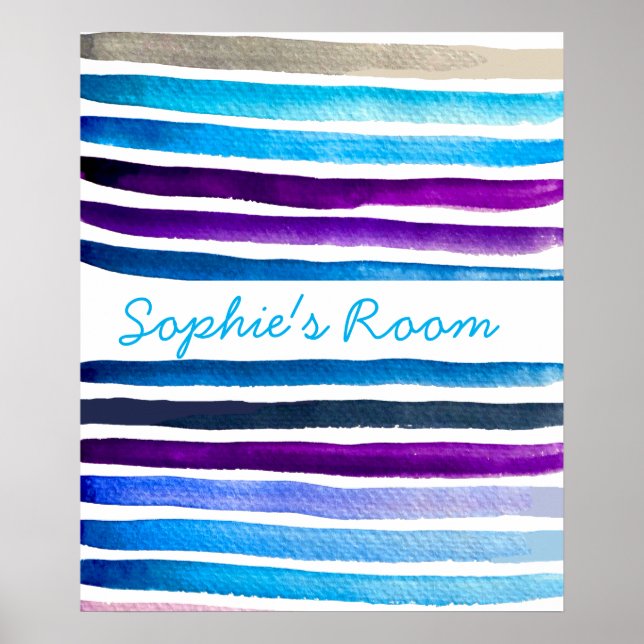 Blaue Wasserfarbenstreifen, handbemalt Poster (Vorne)