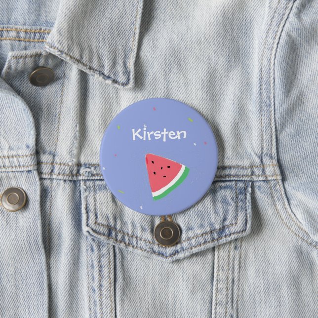 Blaue Wassermelone-individuelle Name Button (Beispiel)