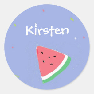 Blaue Wassermelone-individuelle Name Runder Aufkleber