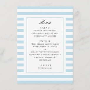 Blaue Wasserstreifen. Moderne gestreifte Hochzeit Menükarte
