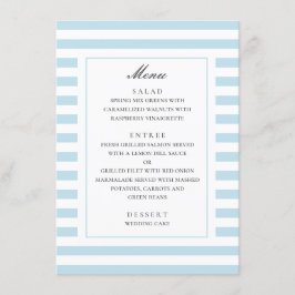 Blaue Wasserstreifen. Moderne gestreifte Hochzeit Menükarte