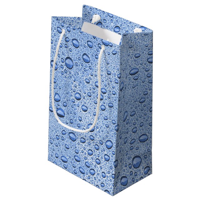 Blaue Wassertröpfchen Kleine Geschenktüte (Rückseite Schrägansicht)