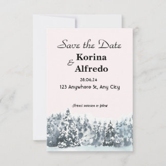 Blaue wässrige Aquarell-Winter Save-the-Date-Karte Save The Date