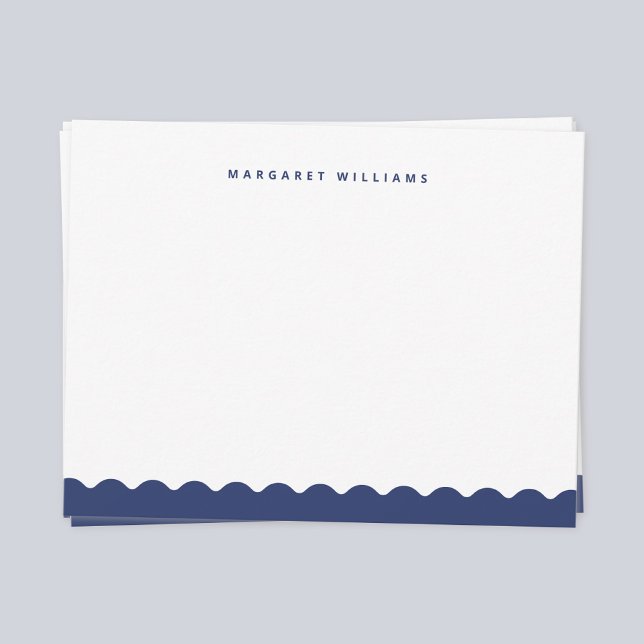 Blaue Wave Border Einfach Minimalistisch Mitteilungskarte (Navy blue wavy border simple modern minimalist personalized note card)