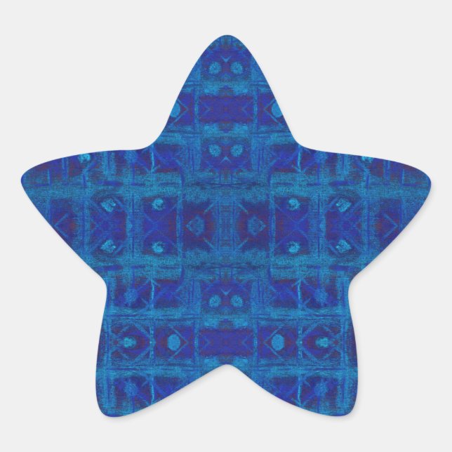 Blaue Weberei, abstraktes geometrisches Muster, ha Stern-Aufkleber (Vorderseite)