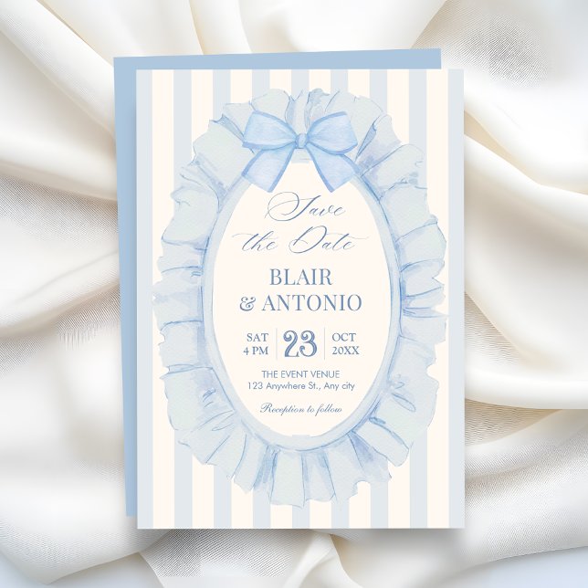 Blaue weiche Bandhochzeit Save The Date (Von Creator hochgeladen)