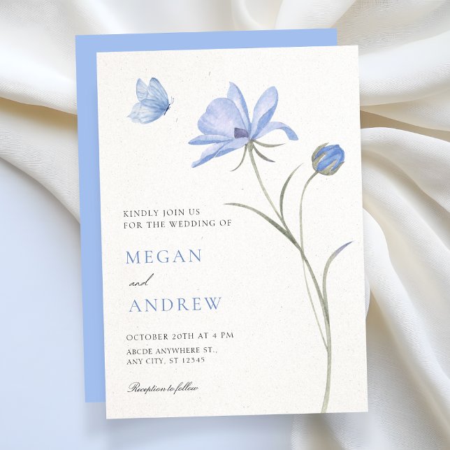 Blaue weiche Blumenhochzeit Einladung (Von Creator hochgeladen)