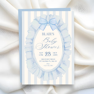 Blaue weiche Schleife Baby-Party Einladung