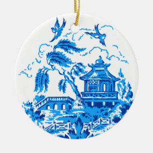 Blaue Weide-China-blaue u. weiße Verzierung Keramik Ornament