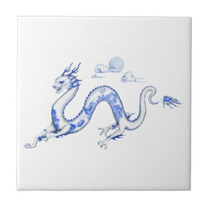Blaue Weide-Drache-Fliese mit weißem Hintergrund Fliese