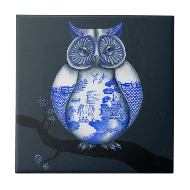 Blaue Weide-Eule Fliese (Vorderseite)