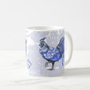 Blaue Weide-Huhn-Henne-Hahn-Küken-Tasse Kaffeetasse