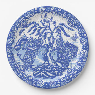 Blaue Weide Pfau Insel Asiatischer Tempel Riss  Pappteller
