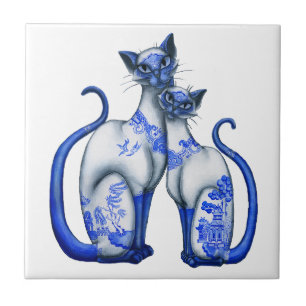 Blaue Weide-siamesische Katzen Fliese