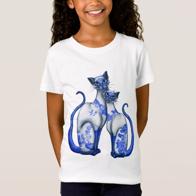 Blaue Weide-siamesische Katzen T-Shirt (Vorderseite)