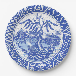 Blaue Weide Vintage-Riss-Squirrel Fuchs im Garten Pappteller