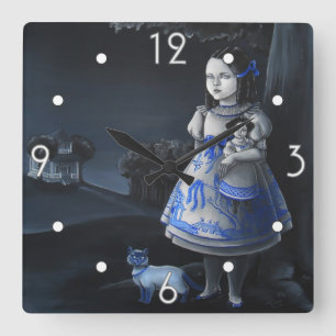 Blaue Weide-Wanduhr Quadratische Wanduhr