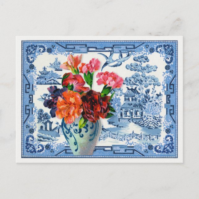 Blaue Weiden-Grüße Postkarte (Vorderseite)