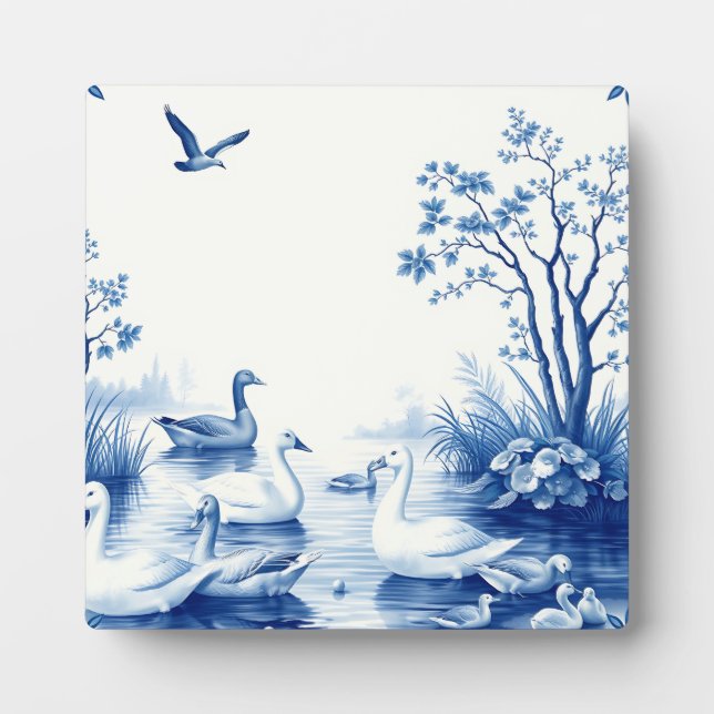 Blaue Weiden-Schwanensee-Szene Fotoplatte (Vorderseite)