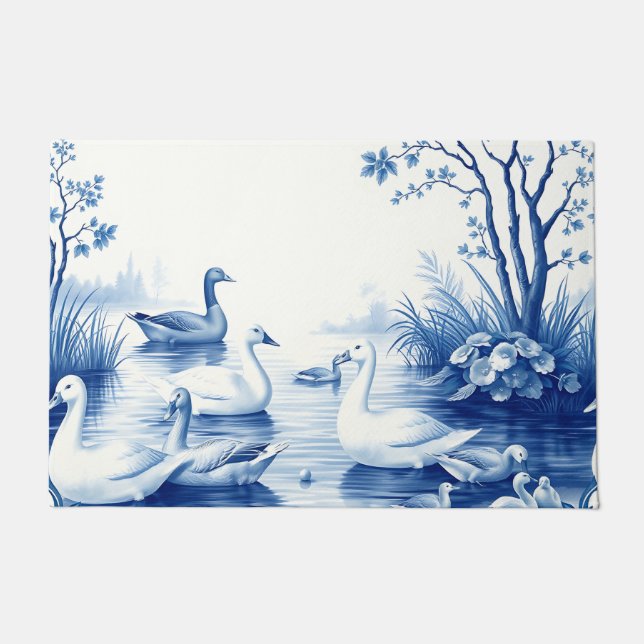 Blaue Weiden-Schwanensee-Szene Fußmatte (Vorderseite)