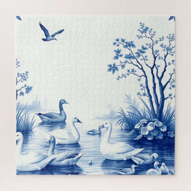 Blaue Weiden-Schwanensee-Szene Puzzle (Vertikal)