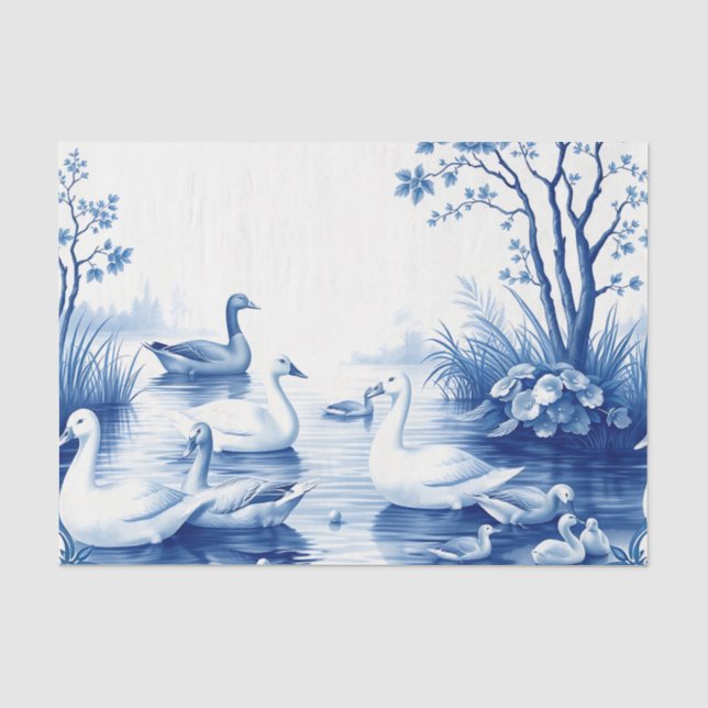 Blaue Weiden-Schwanensee-Szene Seidenpapier (Vorderseite)