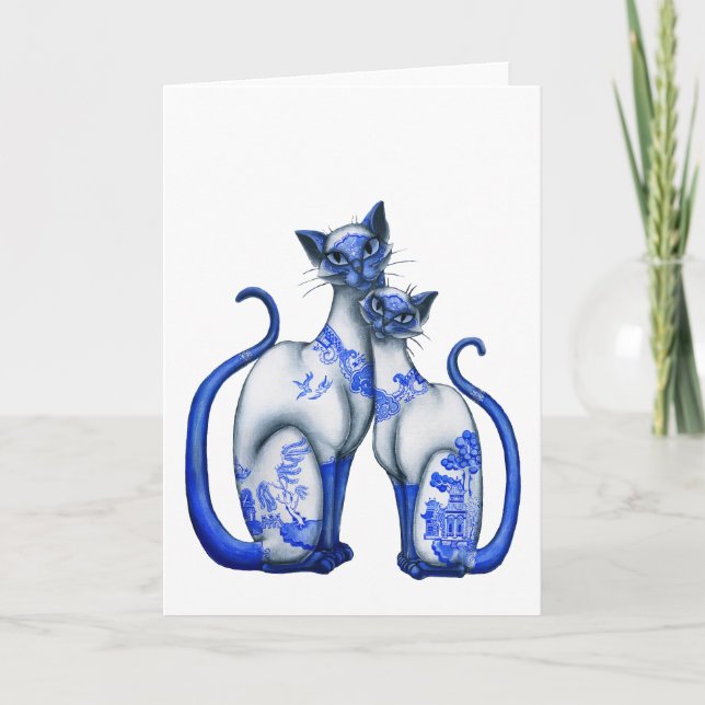 Blaue Weiden Siamesen Katzen Karte (Vorderseite)