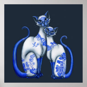Blaue Weiden Siamesen Katzen Poster