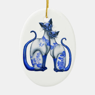 Blaue Weiden Siamkatzen Keramikornament