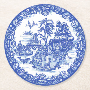 Blaue Weidenhasen-Insel Antike Fantasy-Kunst Runder Pappuntersetzer