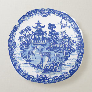 Blaue Weidenhirschherde Antike Pagode Phönix Rundes Kissen