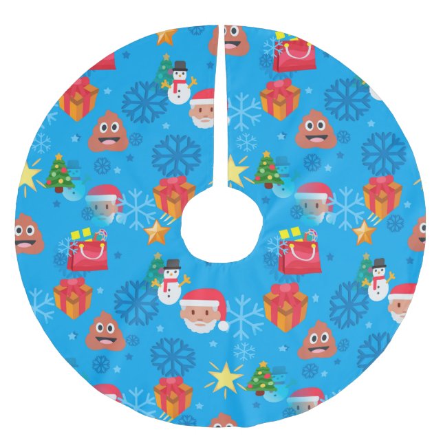 Blaue Weihnachten kackte Emoji Polyester Weihnachtsbaumdecke (Vorderseite)