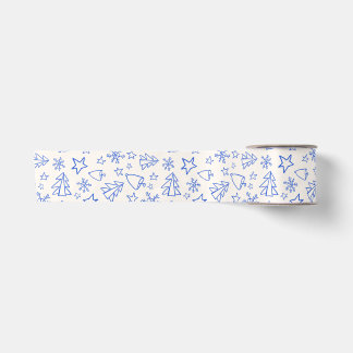 Blaue Weihnachts-Doodle-Schleife Satinband