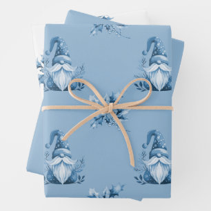 Blaue Weihnachts-Gnome Geschenkpapier Set