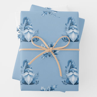 Blaue Weihnachts-Gnome Geschenkpapier Set