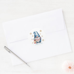 Blaue Weihnachts-Gnome mit roten Laternen-Beeren Runder Aufkleber