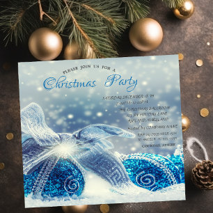 Blaue Weihnachtsbälle Corporate Weihnachten Einladung