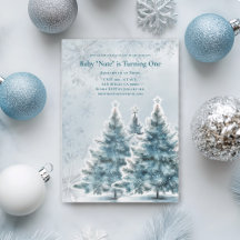 Blaue Weihnachtsbaum-Baby 1. Geburtstagseinladung