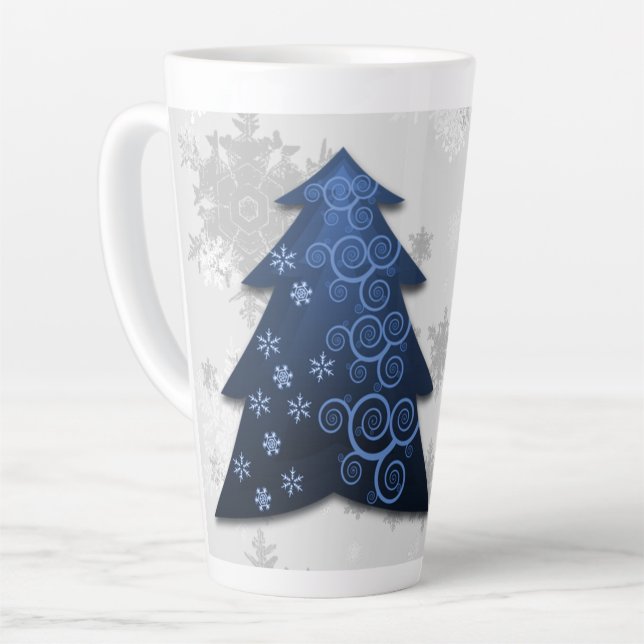 Blaue Weihnachtsbaum Latte Tasse (Linke Ecke)