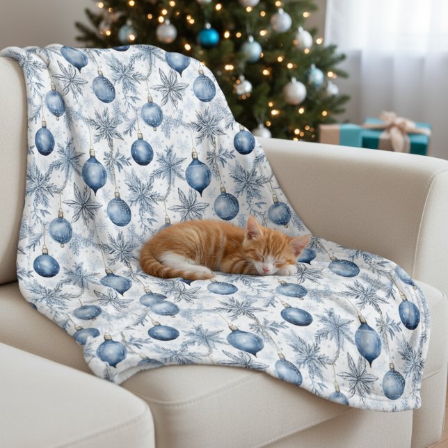 Blaue Weihnachtsbaum-Ornament-Muster Fleecedecke (Von Creator hochgeladen)
