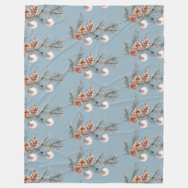 Blaue Weihnachtsbaum Zapfen Ornamente   Fleecedecke (Vorderseite)