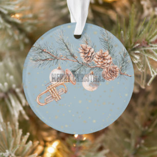 Blaue Weihnachtsbaum Zapfen Ornamente Trompete