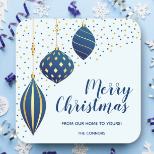 Blaue Weihnachtsbaumanhänger Weihnachten Quadratischer Aufkleber