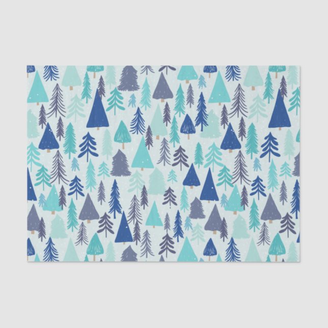 Blaue Weihnachtsbäume in einem Evergreen Forest Seidenpapier (Vorderseite)
