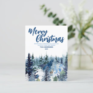 Blaue Weihnachtsbäume Wald Reindeer Holiday Feiertagspostkarte
