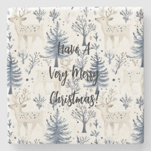 Blaue Weihnachtsbäume Weiße Hirsche Steinuntersetzer