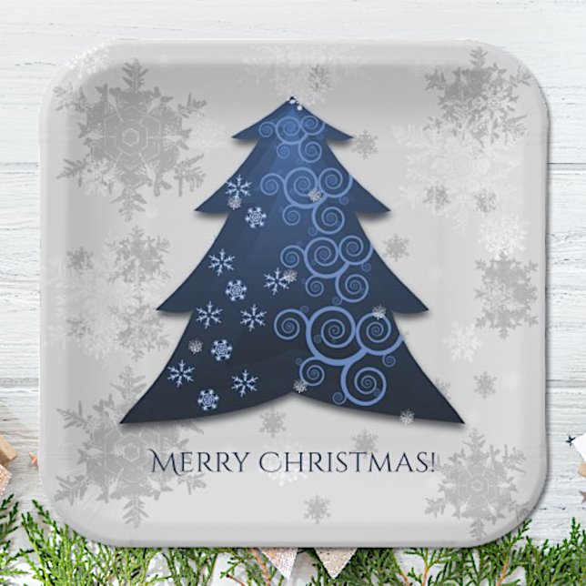 Blaue Weihnachtsbaumplatte Pappteller (Blue Festive Christmas Tree Paper Plates)