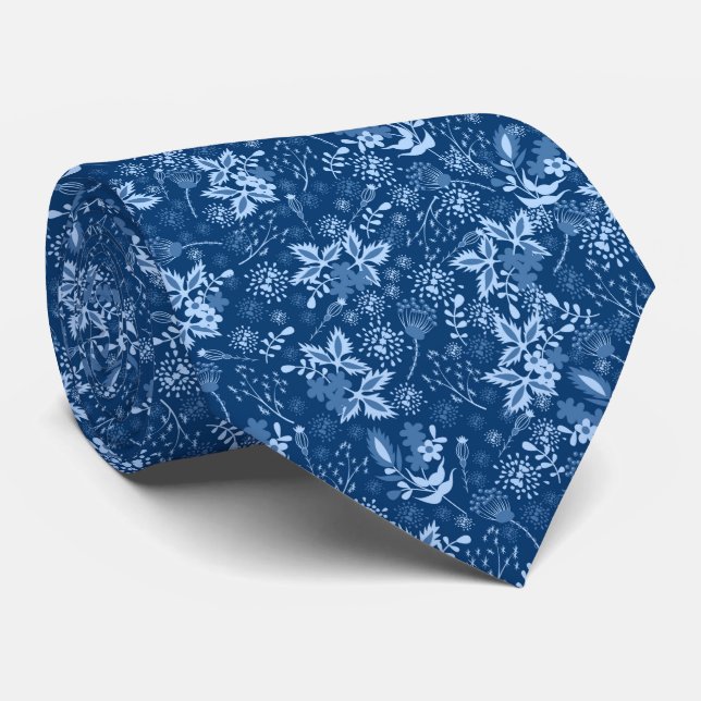 Blaue Weihnachtsblumenmuster Krawatte (Gerollt)