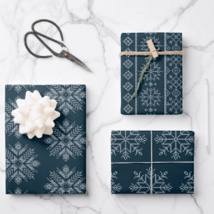 Blaue Weihnachtscreme Winterschneeflocke Geschenkpapier Set