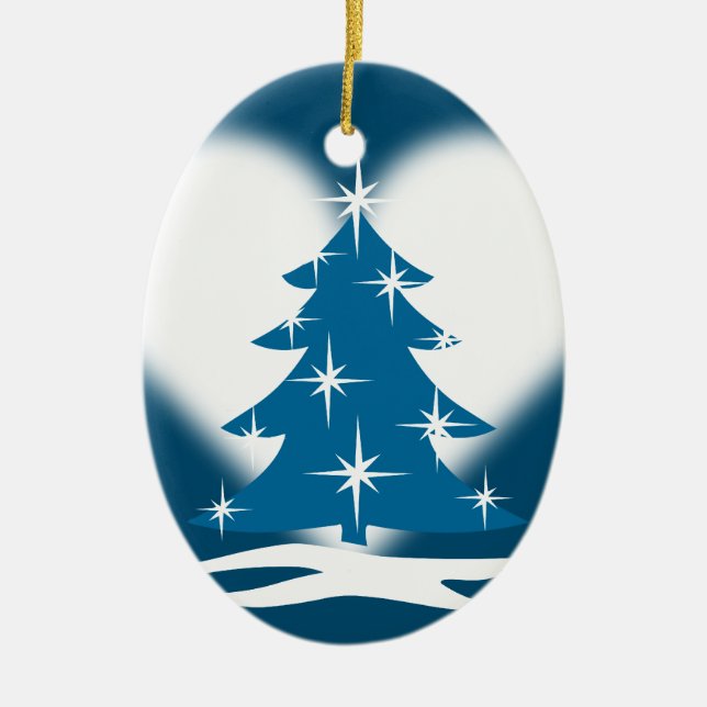 Blaue Weihnachtsdekoration Personalisierte Winterd Keramikornament (Vorne)